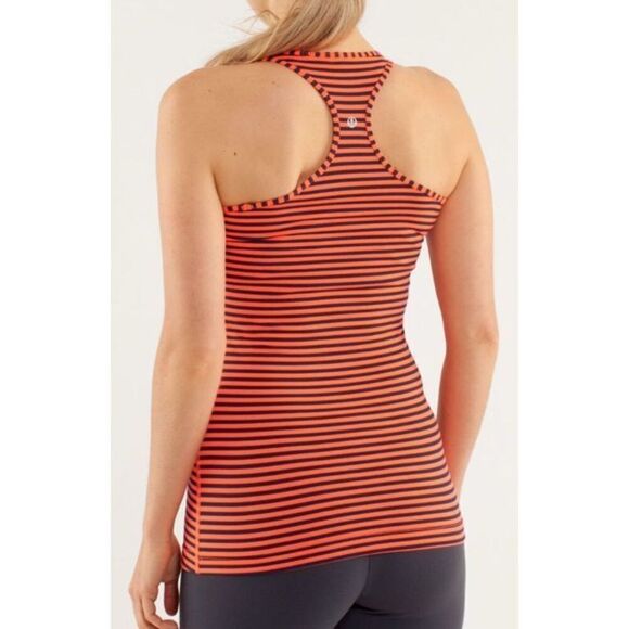 NWOT LULULEMON COOL RACERBACK orange navy striped TANK TOP SZ M - Picture 1 of 5